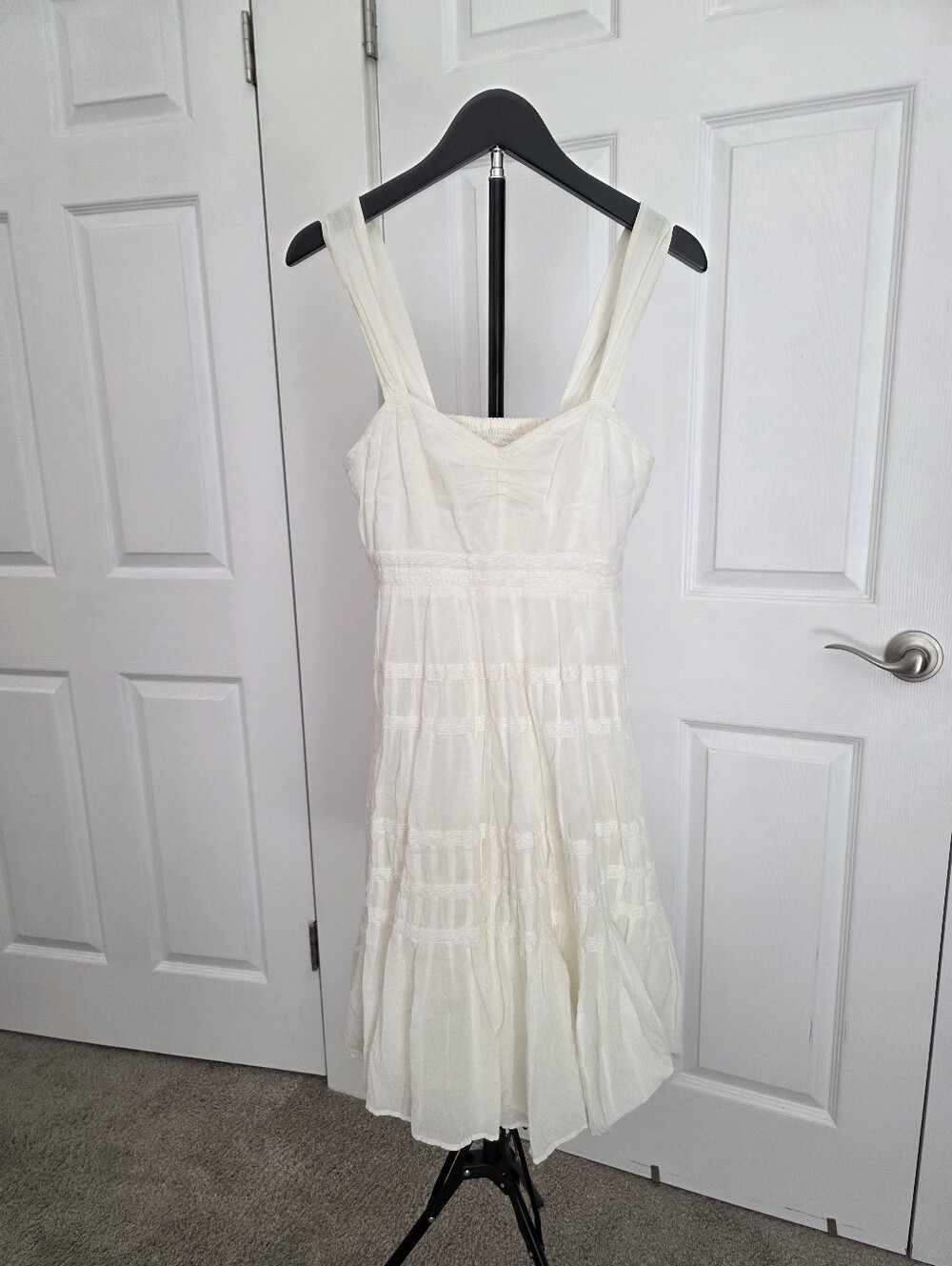 Maeve Cream Tiered Sundress with Lace Detail